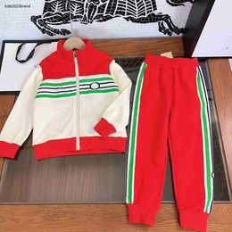 Vurig rood trainingspak herfst sportpak voor baby maat 100-160 cm patchwork ontwerp jas met ritssluiting en elastische taille broek okt10