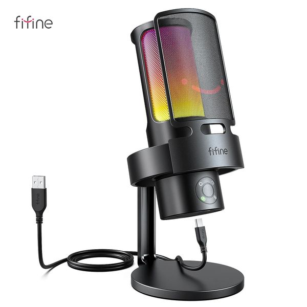 FIFINE Ampligame A8 PLUS micro USB avec capsules RGB3 contrôlables 4 modèles polairesGain Dialsa Live Mic jack une touche muette 240110