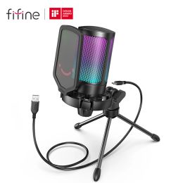Fifine Ampligame Micrófono USB para la transmisión de juegos con el control del choque de choque de filtro Pop Control, micrófono de condensador para PC/Mac -A6V