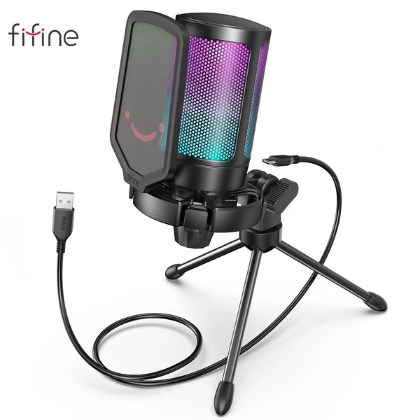 FIFINE Microphone de jeu à condensateur USB pour PC PS4 PS5 MAC avec filtre anti-choc contrôle de Gain pour Podcasts 240322