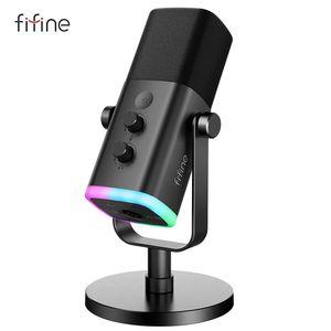 FIFINE USBXLR Microphone dynamique avec bouton de sourdine tactile Prise casque Commandes IO pour PC PS54 table de mixage Gaming MIC Ampligame AM8 231228