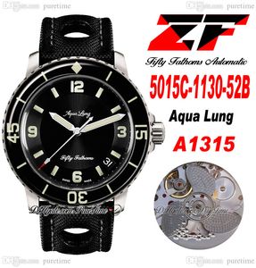 Fifty Fathoms Aqua Lung A1315 Montre automatique pour homme ZF 5015C-1130-52B Boîtier en acier Cadran noir Super Edition Bracelet en toile de voile 50 Fathoms Watches Puretime A09