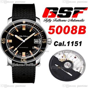 Fifty Fathoms Barakuda Re-Edition A1151 automatisch herenhorloge GSF 5008B-1130-B52A zwarte wijzerplaat rubberen band Super Edition Puretime C3329w