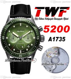 Vijftig fathoms Bathyscaphe A1735 Automatische chronograaf Heren Watch TWF Flyback Steel Case Green Dial Nylon Strap met White Line Super Edition Puretime B2