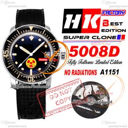 Vijftig vadems geen straling 5008D A1511 Automatische heren Watch HKF Black Dial Orange Markers Rubber Riem Super Edition Reloj Hombre Montre Homme Watches Puretime