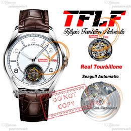 FiftySix 6000e Real Tourbillon Automatic Mens Watch Tflf Steel Case White Dial Brown Leather Riem Super Edition Reloj Hombre Montre Hommes PuretimeWatch