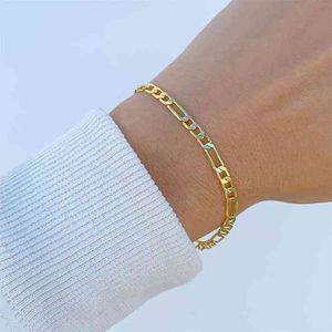 Pulsera de cadena Figaro chapada en oro de 14 quilates, pulsera de acero inoxidable para hombre, joyería de oro de Miami, moda de alta calidad