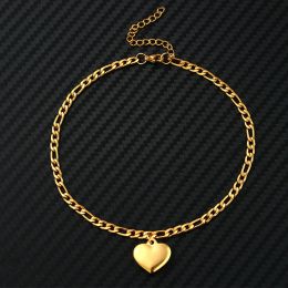 Figaro – bracelet de cheville en forme de cœur pour femmes, chaîne en or jaune 14 carats, bijoux de plage d'été