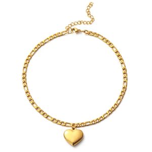 Figaro – Bracelet de cheville en forme de cœur pour femmes, chaîne d'été en or jaune 14 carats, bijoux de plage