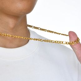 Collier chaîne Figaro pour hommes, or blanc 14K, chaîne à maillons classique Punk Hip Hop pour garçons Cool, accessoires bijoux cadeau