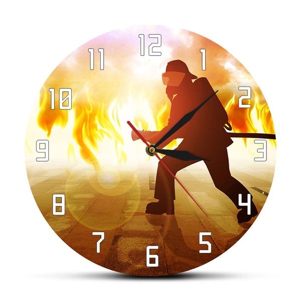 Combattant un devoir personnalisé appelle les hommes en flammes texte personnalisé horloge murale moderne service d'incendie décor de bureau 220615
