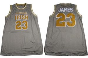 Fighting Irish High School LeBron James # 23 Grey Retro Basketball Jersey Mend’s Cousted Numéro Nom Nom Jerseys
