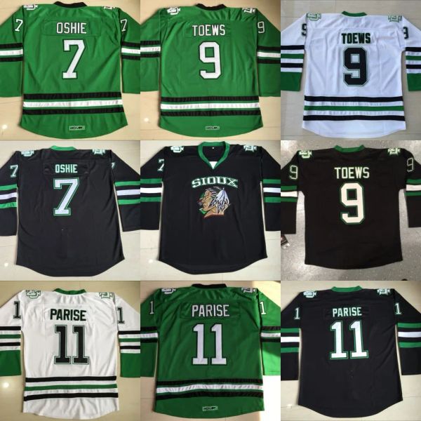 Fighting Sioux Jersey para hombre en blanco 7 TJ Oshie 9 Jonathan Toews 11 Zach Parise Fighting Sioux DAKOTA College Hockey Jerseys baratos S-3Xl 46