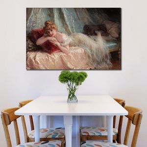 Toile figurative Art abstrait Femme oisive Oeuvre peinte à la main Décoration de maison romantique