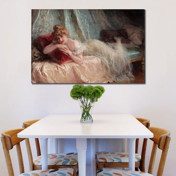 Toile figurative Art abstrait Femme oisive Oeuvre peinte à la main Décoration de maison romantique