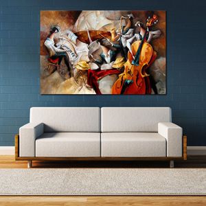 Figuur Muziek Abstracte Canvas Art De Ritme Sectie Hand Geschilderd Olieverfschilderij Statement Stuk voor Thuis