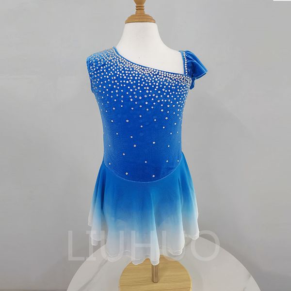 Robe de patinage artistique filles adolescents bleus de la jupe de dance de patinage de glace de qualité