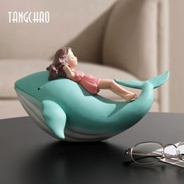 Figurine Whale Girl Statue Nordic Resin Home Decor Figurines modernes pour le salon intérieur Bureau esthétique DÉCOR DÉCOR DE RABLÈCHE 240322