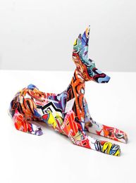 Figurines modernes peintes peintes colorées Doberman décoration maison armoire à vin bienvenue chien bourse décoration artisans décor2630895
