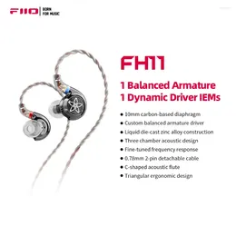 FiiO FH11 HiFi 1DD 1BA pilote hybride intra-auriculaire IEM écouteur avec câble détachable 0.78 2Pin stéréo filaire écouteurs pour musicien