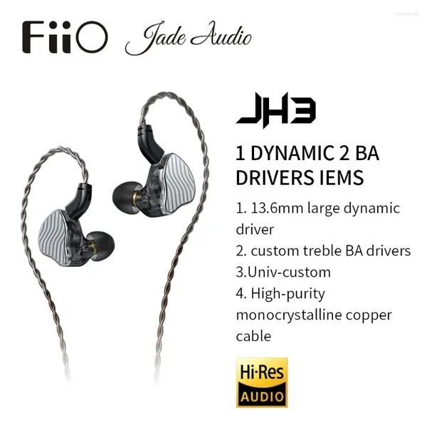 FiiO JadeAudio JH3 1DD 2BA Triple pilote hybride écouteurs intra-auriculaires IEM HiFi Audio avec câble 0.78 détachable basse