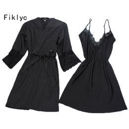 Fiklyc merk sexy dames robe jurk sets de twinest badrobe mini night jurk twee stukken slaapkleding slaapkleding slaapset faux zijden lj200822