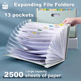 Fichier A4 Extension du dossier de fichiers 13 poches Stockage papier avec des autocollants index classifiés Sac de document de dossier d'école multicouche