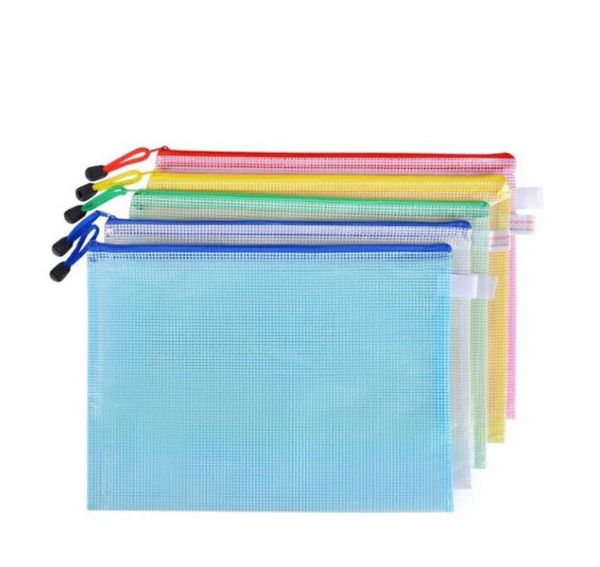 Sac de rangement étanche en plastique avec fermeture éclair, sacs de rangement pour crayons de papeterie, fournitures scolaires et de bureau pour étudiants, format A4 SN6459