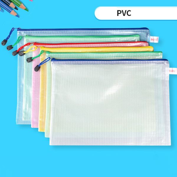 Sac de fichiers étanche en plastique fermeture éclair papeterie crayon sacs de rangement étudiant école fournitures de bureau A4 taille DH8876
