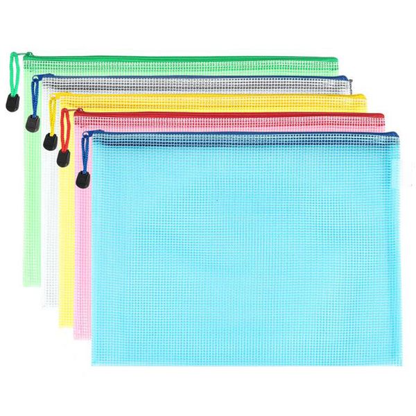 Fournitures de classement 10 pcslot Sacs à stylos Grillage Sac zippé étanche Document Stylo Produits de classement Dossier de poche Fournitures scolaires de bureau Sac en plastique 230704