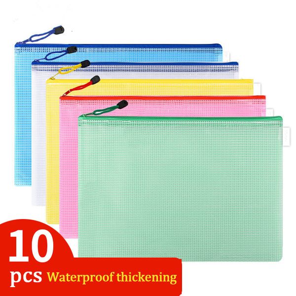 Fournitures de classement 10pcs A4 / a5 / a6 Mesh Zipper Pouch Document Bag Étanche Zip File Folders School Office Supplies Pencil Case Storage Bags 230719