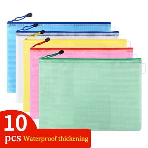 Fournitures de classement 10pcs A4A5A6 Mesh Zipper Pouch Document Bag Étanche Zip File Folders School Office Supplies Pencil Case Storage Bags 230704