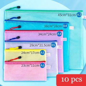 Fournitures de classement 10pcs A5 Mesh Zipper Pouch Document Bag Étanche Zip File Folders School Office Supplies Trousse à crayons Sacs de rangement Organisateur 230719