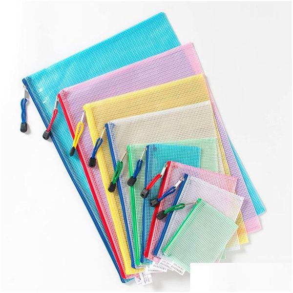 Fournitures de classement 10 Pcs Portable Épaissi Fichier Dossier Organisateur Sac Maille Zipper Transparent Pvc Sacs De Stockage Vtky2296 Drop Delivery O Dhuw4