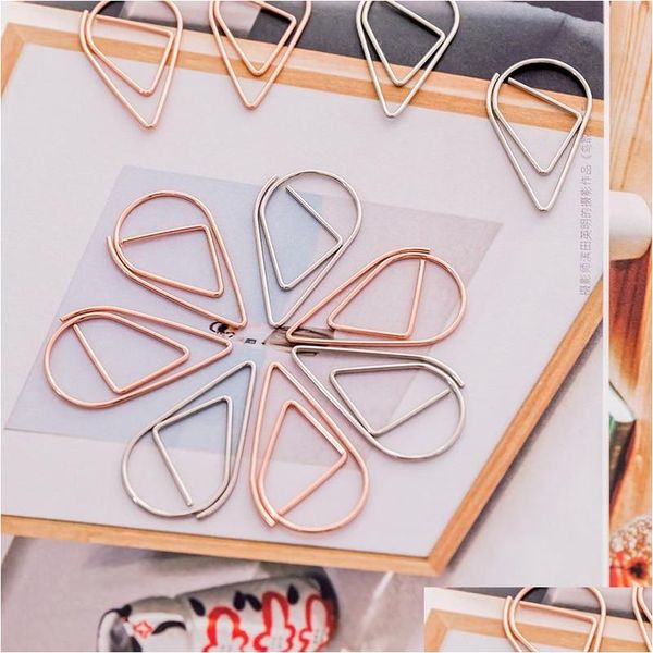 Fournitures de classement 1Setis10Pieces Forme de goutte en plastique Trombones Or Sier Couleur Drôle Kawaii Marque-page Bureau Shool Papeterie Marquage Dh4Hs