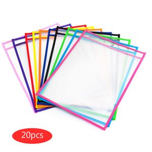 Fournitures de classement 20pcs12pcs10pcs Poches effaçables à sec réutilisables Transparent Écrire et essuyer Planche à dessin Boutique Ticket Holder File Storage Bag 230620