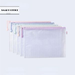 Filing Supplies 5pcsset Mesh Zipper Pouch Document Bag Waterproof Zip File Folders A4 School Office Pencil Case Storage Bags 230710