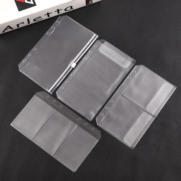 Fournitures de classement A5 A6 Inserts de reliure en plastique givré Sacs à fermeture éclair à 6 trous Poches pour ordinateur portable en PVC Enveloppes d'argent transparentes Dossiers de rangement adaptés aux classeurs