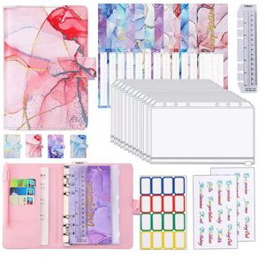 Archiefbenodigdheden A6 PU Budget Binder met 12 Stuks Rits Geld Enveloppen Vellen Label Stickers Geld Organisator voor Besparen Budgettering p230706