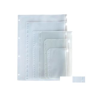 Suministros de archivo Carpetas transparentes Bolsillos A5 A6 A7 Bolsa de carpeta con cremallera 6 agujeros PVC Bolsa de hojas sueltas Bolsas de documentos para cuadernos Documentos Otwfk