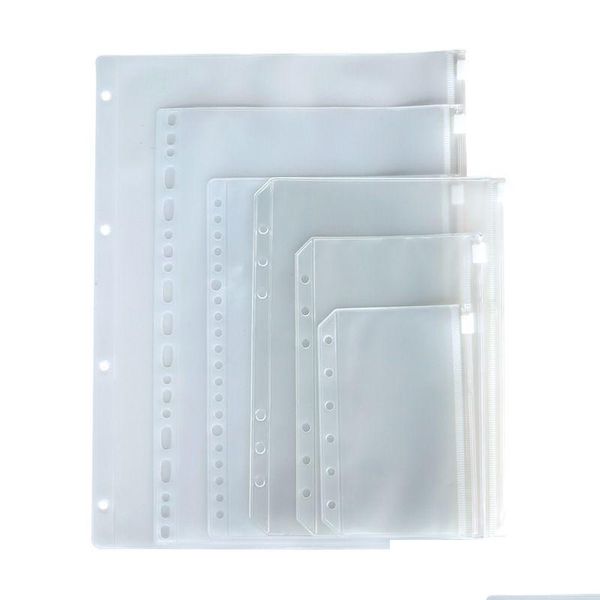 Suministros de archivo Carpetas transparentes Bolsillos A5 A6 A7 Carpeta con cremallera Bolsa 6 agujeros Pvc Bolsa de hojas sueltas Bolsas de documentos para cuadernos Documentos Dhyhf