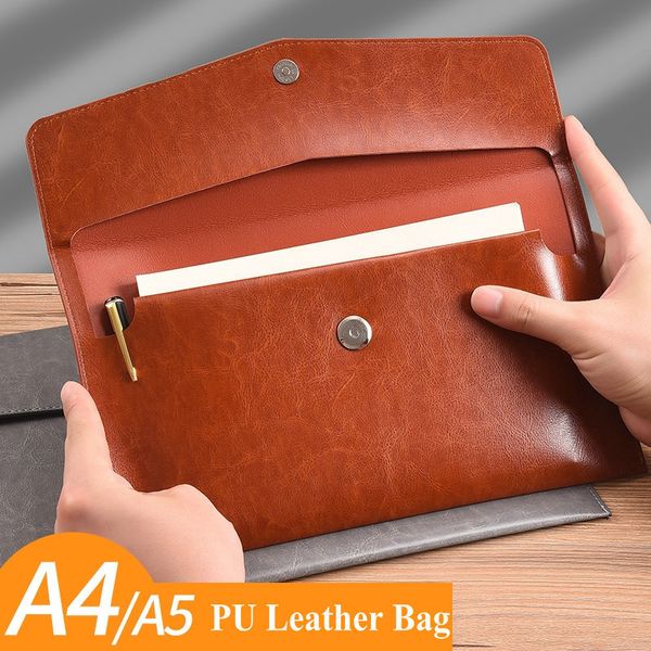 Archivo de suministros Fashion PU Leater Bag A4 A5 Bills de la oficina de almacenamiento Organizador de papel 230816