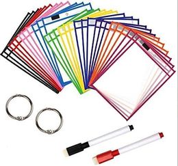 Suministros de archivo HD PVC Transparente Reutilizable Borrable Bolsa de archivo Bolsillos con pluma Toallita Dibujo Marcadores de pizarra para enseñar Childen 230706