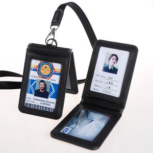Premium Genuine Leather ID Badge Holder - Clear Sleeve Case for Credit Cards & Bank Cards, Durable Clip-on Accessory