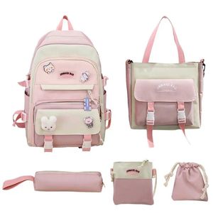 Fournitures de classement Kawaii sac à dos Combo Kit scolaire avec ours pendentif poupée 5 pièces GirlsDaypack ensemble Oxford toile 230927