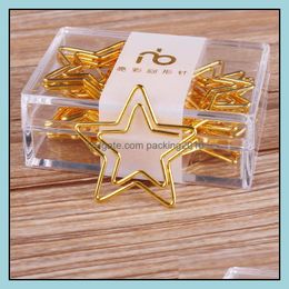 Het indienen van benodigdheden producten Kantoor School Business Industrial Lovely Star Metal Golden Color Paper Clips Pry Bladmark Creative Cute Safety P