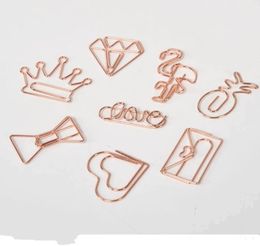 Fournitures de classement Rose Gold Crown Flamingo Paper Clips Creative Métal Trombones Signet Mémo Planificateur Clip École Bureau Papeterie-Fournitures SN4414