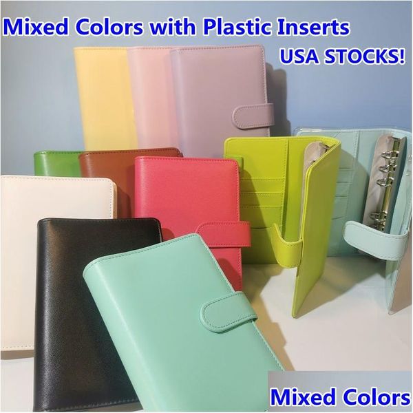 Fournitures de classement en gros USA Stocks 10 couleurs Ron mélangées Classeurs A6 avec inserts en plastique 130x190mm vides feuilles mobiles en cuir Dhtol