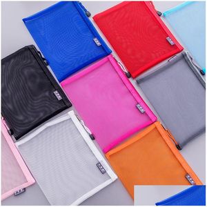 Fournitures de classement Zipper Document Bag Mesh Étanche File Folder Classifié Stockage Étudiant Papeterie Transparent Pocket Archival Ba Dhnuy