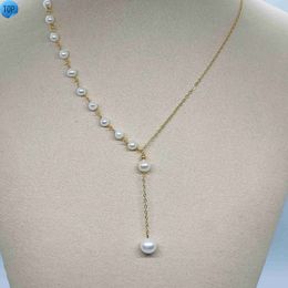 Chaîne remplie 4-5mm collier de perles d'eau douce de haute qualité mignon femmes pendentif colliers chaîne à maillons cubains or 5 pièces 177 7-8mm